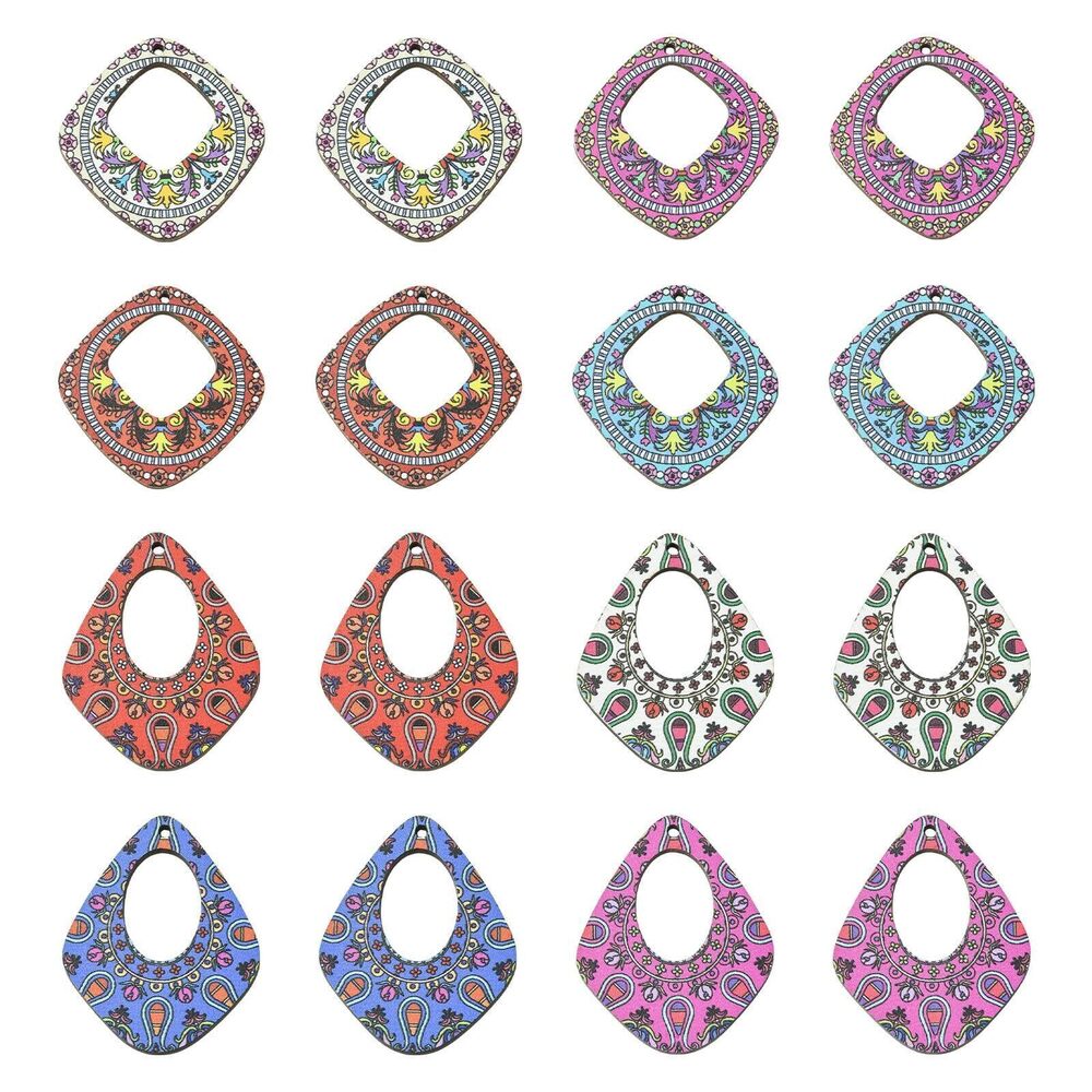 6256 40 Pcs Bohemian Style Wooden Teardrop Charms Pendants Boho Flower